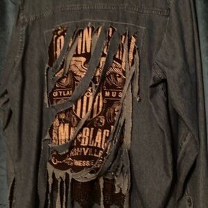 #175 Distressed Denim Jacket with Graphic Back Jonny cash